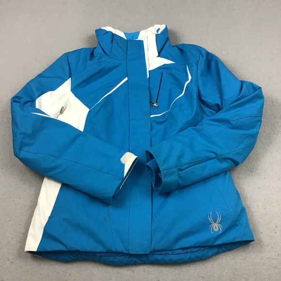 Spyder Jackets & Blazers - Spyder Ski Jacket Women 6 Large Blue White Solid Insulated Winter Coat Zip *